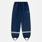 Navy Puddleflex Waterproof Fleece Lined Trousers laid out, showing elasticated waist and reflective band near the bottom.